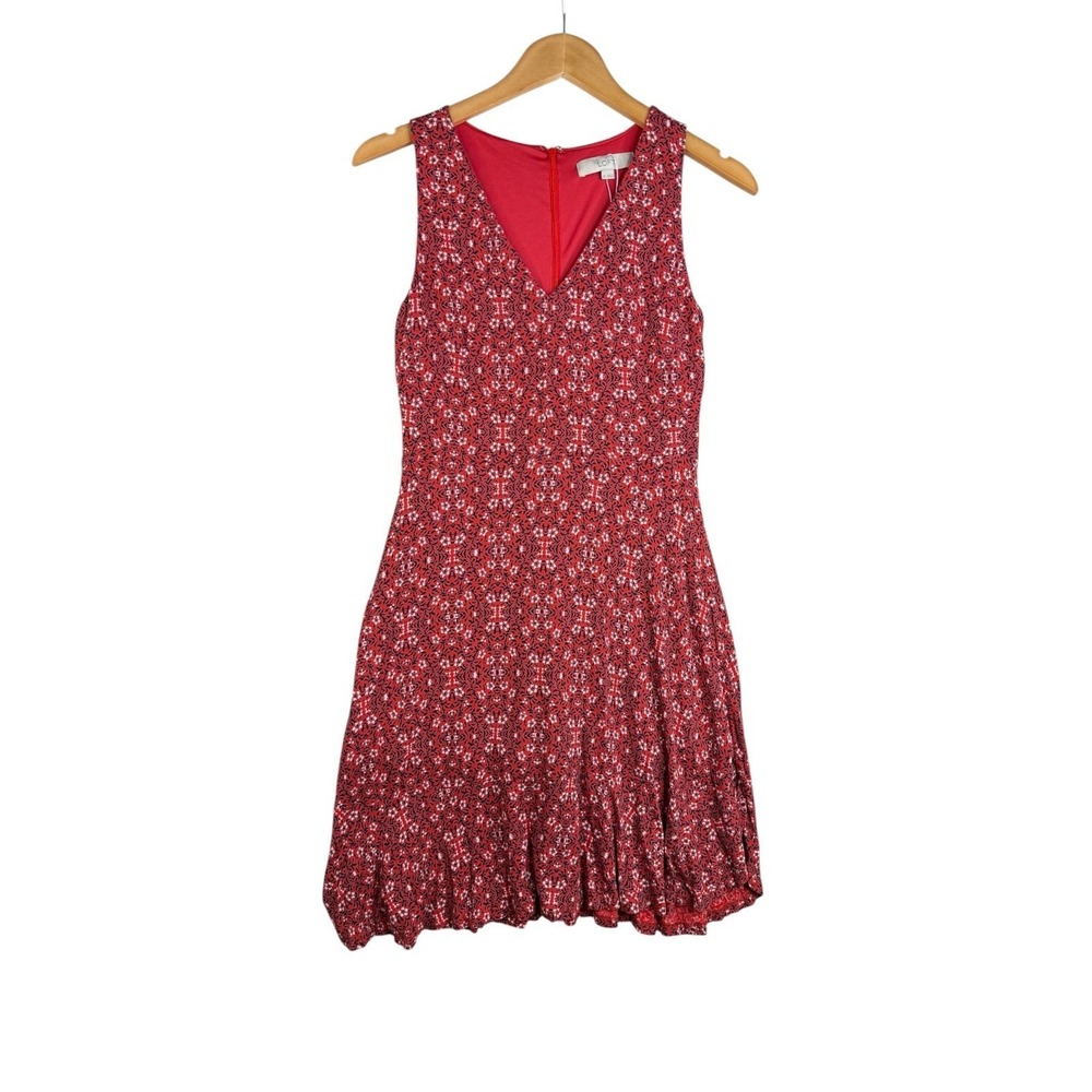 Loft Floral Print Sleeveless V-neck Dress size XS Red/Black/White